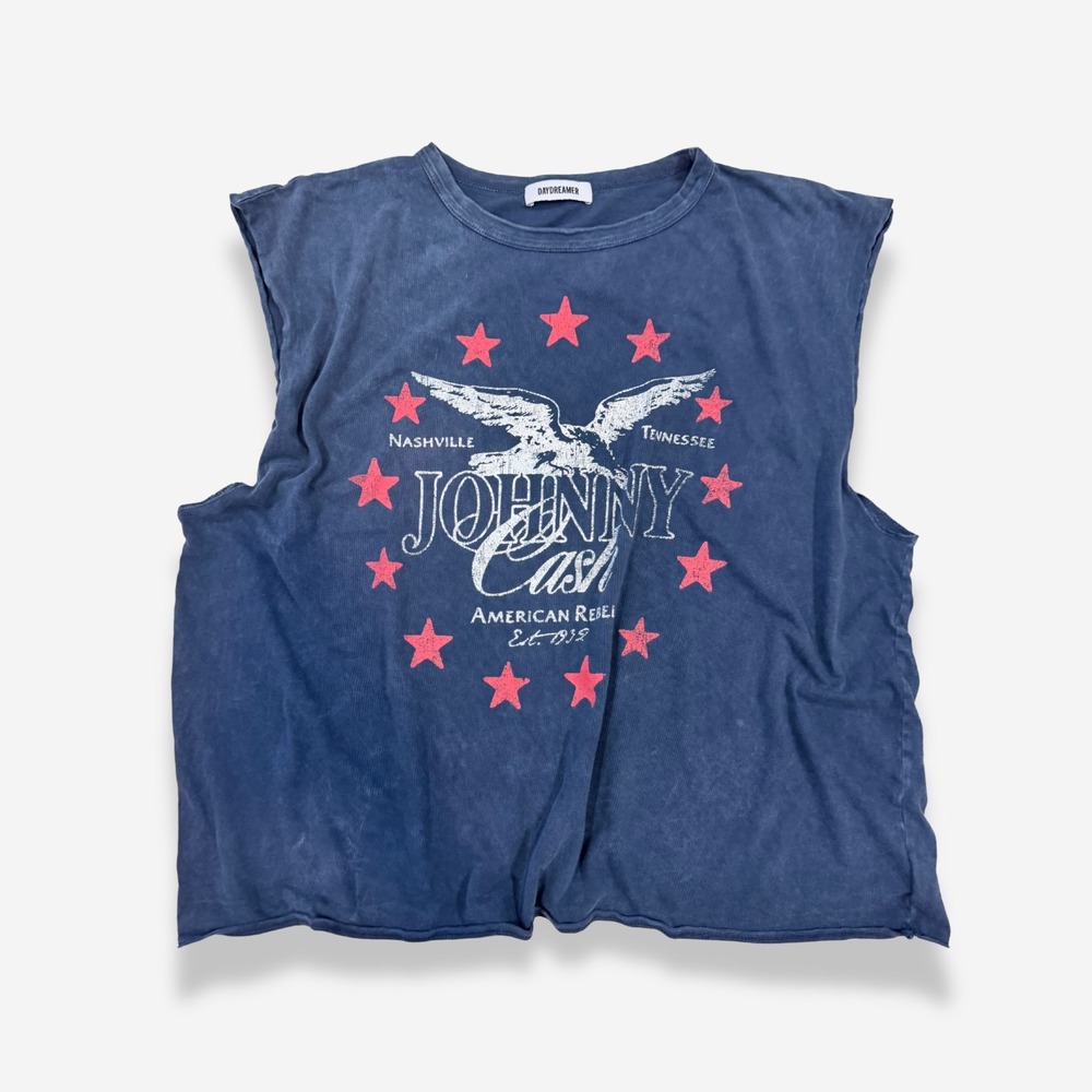 Daydreamer Johnny Cash Acid Wash Muscle Tee Navy Blue XL Indie Sleaze Tank